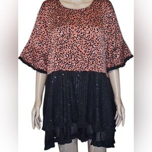 Sunshine & Rodeos Orange Leopard Print Top with Black Sequin Peplum Bottom